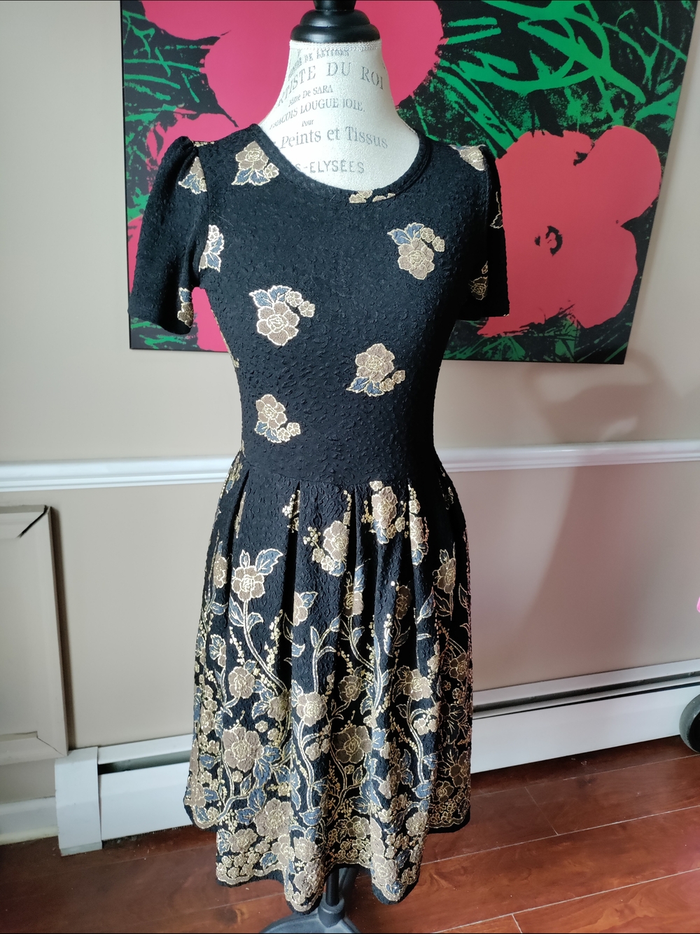 LuLaRoe Black And Gold Party Dress Size M